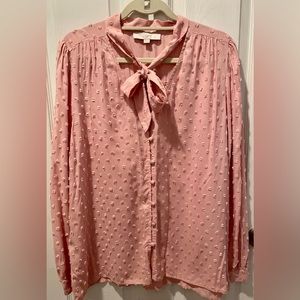 Loft long sleeve pink bow button up blouse. Size Large (L).